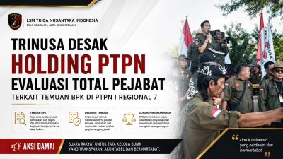 LSM Triga Nusantara Indonesia Siapkan Aksi Damai, Desak Holding PTPN Evaluasi Total Pejabat Terkait Temuan BPK di PTPN I Regional 7